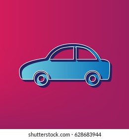 Car sign illustration. Vector. Blue 3d printed icon on magenta background.