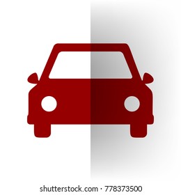 Car sign illustration. Vector. Bordo icon on white bending paper background.