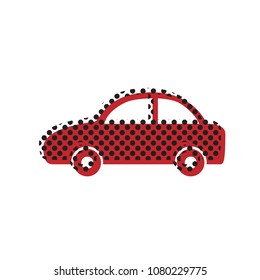 Car sign illustration. Vector. Brown icon with shifted black circle pattern as duplicate at white background. Isolated.