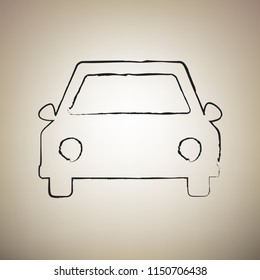 Car sign illustration. Vector. Brush drawed black icon at light brown background.