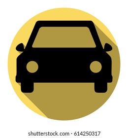 Car sign illustration. Vector. Flat black icon with flat shadow on royal yellow circle with white background. Isolated.