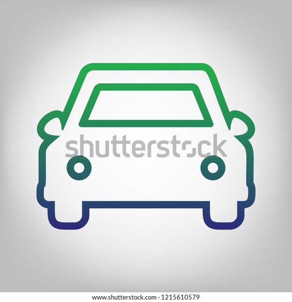 Car sign\
illustration. Vector. Green to blue gradient contour icon at\
grayish background with light in\
center.