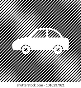 Car sign illustration. Vector. Icon. Hole in moire background.