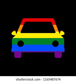 Car sign illustration. Vector. Icon with colors of LGBT flag at black background.