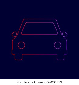 Car sign illustration. Vector. Line icon with gradient from red to violet colors on dark blue background.
