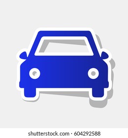 Car sign illustration. Vector. New year bluish icon with outside stroke and gray shadow on light gray background.