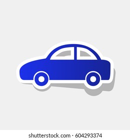 Car sign illustration. Vector. New year bluish icon with outside stroke and gray shadow on light gray background.