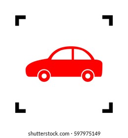 Car sign illustration. Vector. Red icon inside black focus corners on white background. Isolated.