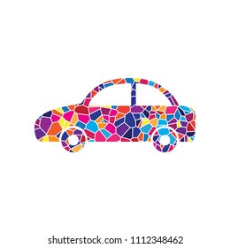 Car sign illustration. Vector. Stained glass icon on white background. Colorful polygons. Isolated.