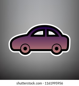 Car sign illustration. Vector. Violet gradient icon with black and white linear edges at gray background.