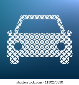 Car sign illustration. Vector. White textured icon at lapis lazuli gradient background.