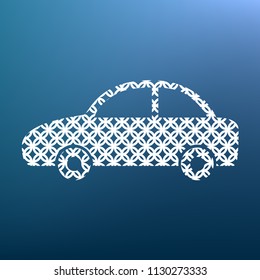 Car sign illustration. Vector. White textured icon at lapis lazuli gradient background.