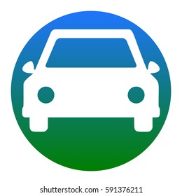 Car sign illustration. Vector. White icon in bluish circle on white background. Isolated.