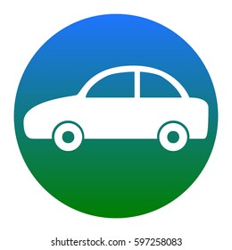 Car sign illustration. Vector. White icon in bluish circle on white background. Isolated.