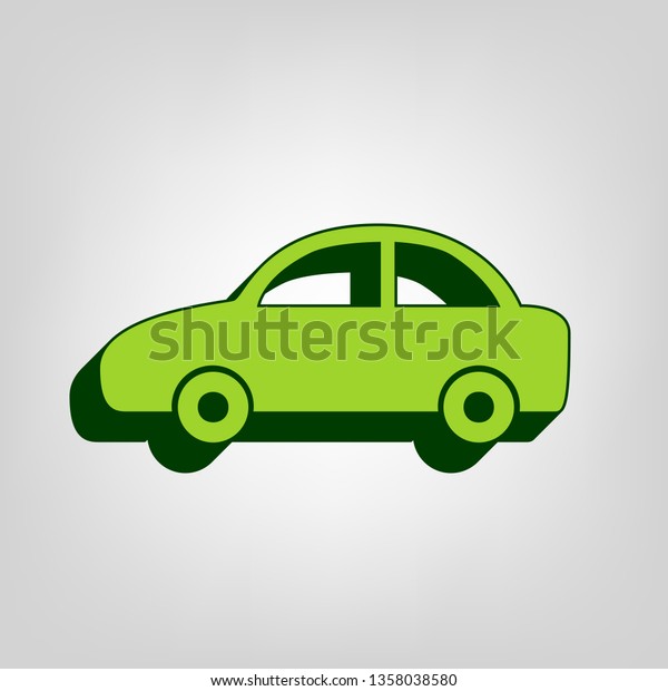 Car sign\
illustration. Vector. Yellow green solid icon with dark green\
external body at light colored\
background.