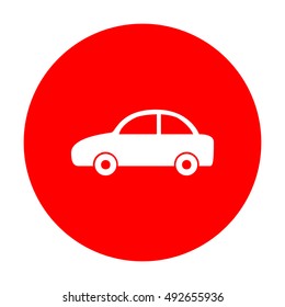 Car sign illustration. White icon on red circle.