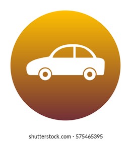 Car sign illustration. White icon in circle with golden gradient as background. Isolated.