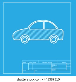 Car sign illustration. White section of icon on blueprint template.