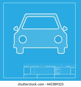 Car sign illustration. White section of icon on blueprint template.