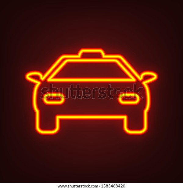 Car sign\
illustration. Yellow, orange, red neon icon at dark reddish\
background. Illumination.\
Illustration.