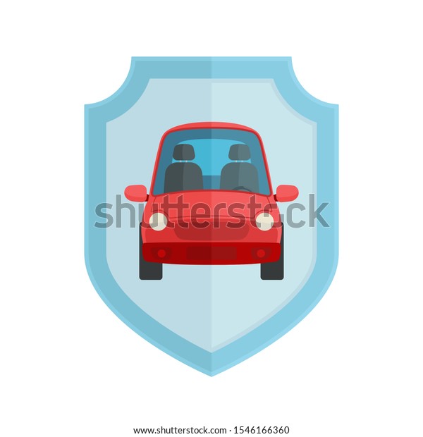Car\
sign on the shield. Car protection, accident insurance, security\
alarm system. Reliable auto repair shop. Vector illustration, flat\
design cartoon style. Isolated on white\
background.