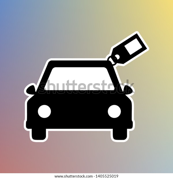 Car sign with tag. Black icon\
in white shell at pastel color background.\
Illustration.