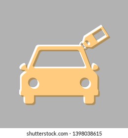 Car sign with tag. Emboss effect with light orange icon on gray background.
