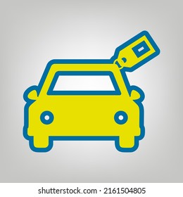 Car sign with tag. Icon in colors of Ukraine flag (yellow, blue) at gray Background. Illustration.