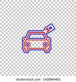 Car sign with tag. Red, white and contour icon at transparent background. Illustration.