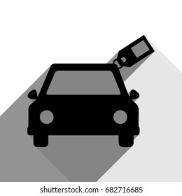 Car sign with tag. Vector. Black icon with two flat gray shadows on white background.
