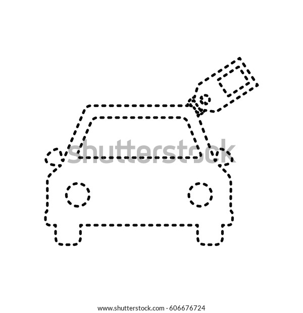 Car sign with tag. Vector. Black dashed icon on\
white background.\
Isolated.