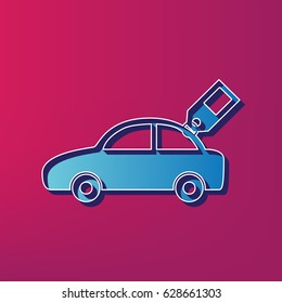 Car sign with tag. Vector. Blue 3d printed icon on magenta background.