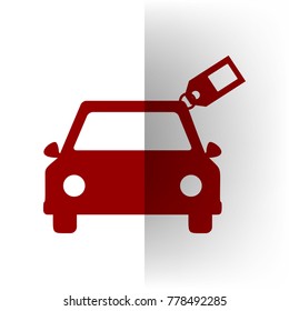 Car sign with tag. Vector. Bordo icon on white bending paper background.