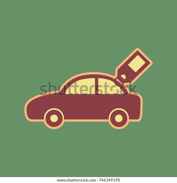 Car\
sign with tag. Vector. Cordovan icon and mellow apricot halo with\
light khaki filled space at russian green\
background.