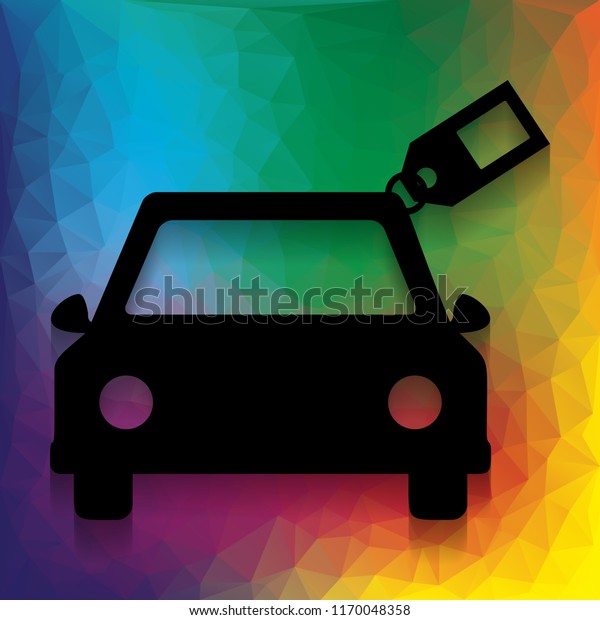 Car sign with tag. Vector. Flat style black icon\
on white.