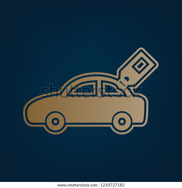 Car sign with tag. Vector. Golden icon and
border at dark cyan
background.