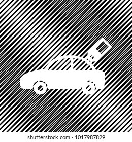 Car sign with tag. Vector. Icon. Hole in moire background.