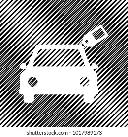 Car sign with tag. Vector. Icon. Hole in moire background.