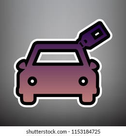Car sign with tag. Vector. Violet gradient icon with black and white linear edges at gray background.