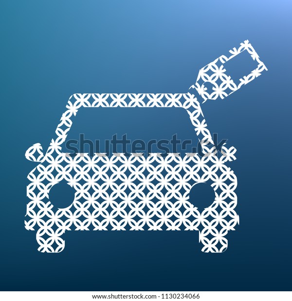 Car sign with tag. Vector. White textured\
icon at lapis lazuli gradient\
background.