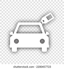 Car sign with tag. White Icon with dropped natural gray Shadow at transparent Background. Illustration.