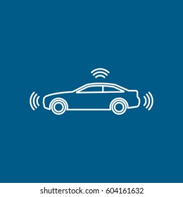 Car Signaling Line Icon On Blue Background