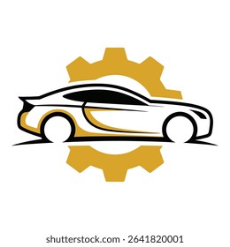 Car silhouette with gear isolated on white background