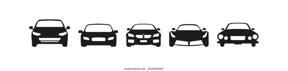 Icono de la silueta del coche. Vista frontal. Ilustración vectorial. Icono del coche. Icono del coche en un fondo blanco. ilustración.