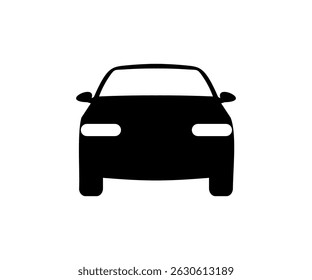 Car silhouette icon on white background. Front view symbol of auto, vehicle, automobile, sedan, van vector design and illustration.