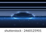 Car silhouette with light effects on black background