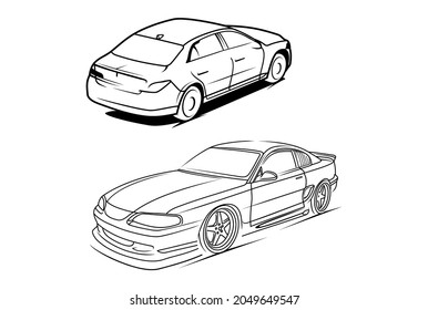 Car Silhouette Line Art Back And Front View