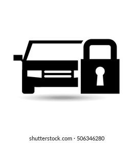 car silhouette and lock icon, vector illustration