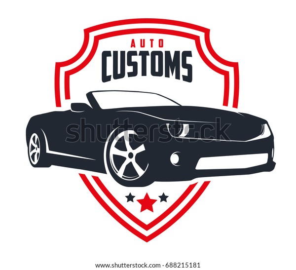 Car\
silhouette on a shield emblem for your\
projects