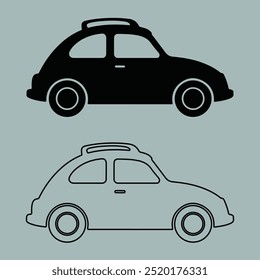 Car Silhouette on white background. Vehicle icons set view from side. Car icon in linear style. Transport symbol. Vector illustration. Black Car.